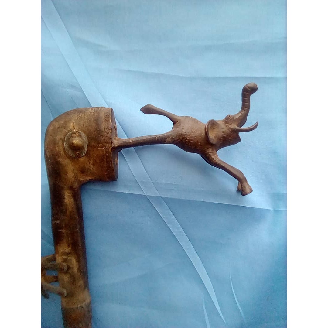 Makpo Ceremonial Scepter – Benin, West Africa, Carved Wood With Elephant Finial