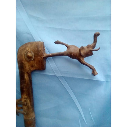 Makpo Ceremonial Scepter – Benin, West Africa, Carved Wood With Elephant Finial