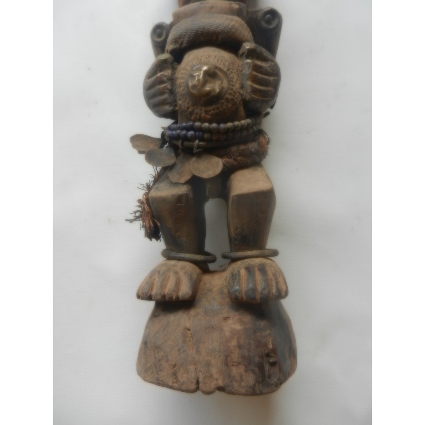 Kongo Ceremonial Nikisi Power Figure– Dr Congo, Carved Wood With Mirror And Beadwork