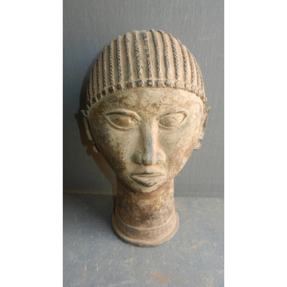 Lobi Female Head Bronze Statue - Authentic African Tribal Art