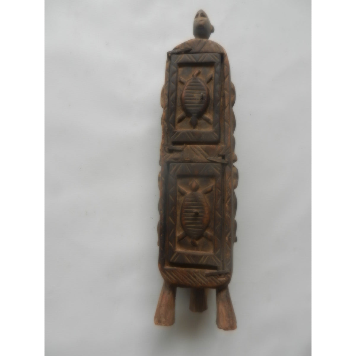 Old Dogon Carved Wood Treasury Chest – Mali, Two-Tier With Turtle Motifs