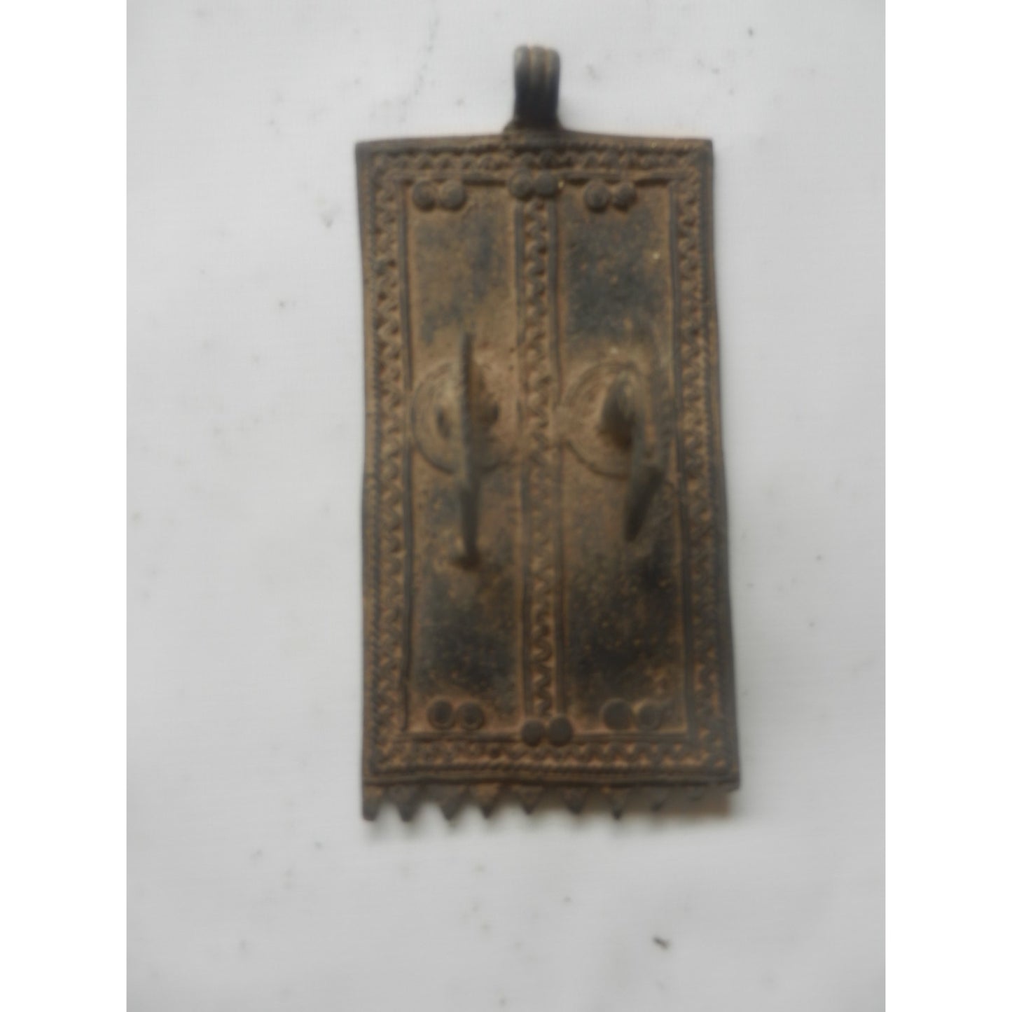 Cast Bronze Pectoral Pendant With Ram'S Heads — West Africa Tribal Art