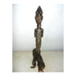 African Tribal Art Fly Whisk - Carved Wood Figure, Brass Tacks, Leather & Hair - DRC