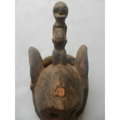 Cameroon Bamun Grassfields Elephant Mask – Carved Wood With Human Figure Finial