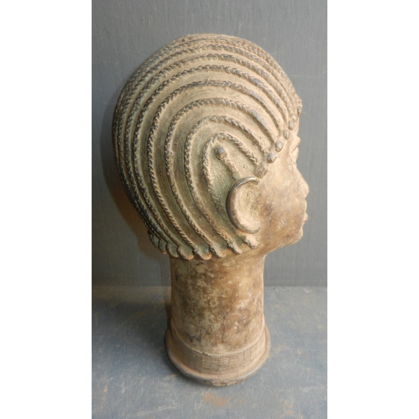 Lobi Female Head Bronze Statue - Authentic African Tribal Art