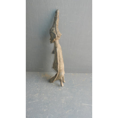 Lobi Female Head Bronze Figure - Authentic African Tribal Art