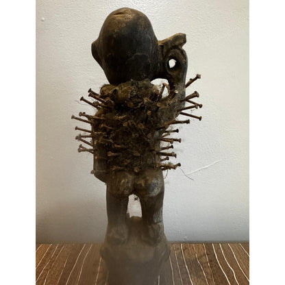 Nkisi Nkondi Nail Figure – Dr Congo Region, Carved Wood With Iron Nails