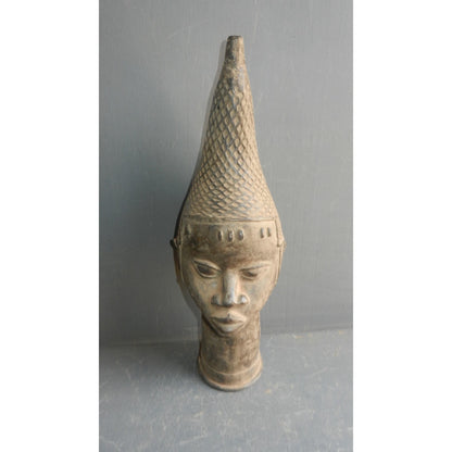 Lobi Dignitary Thil Head Bronze Statue - Authentic African Tribal Art