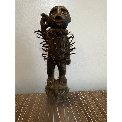 Nkisi Nkondi Nail Figure – Dr Congo Region, Carved Wood With Iron Nails
