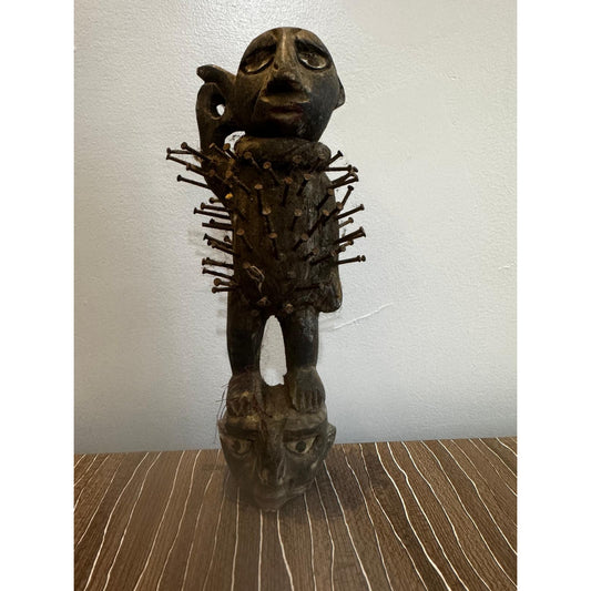 Nkisi Nkondi Nail Figure – Dr Congo Region, Carved Wood With Iron Nails