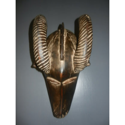 African Art Baule Ram Mask - Hand-Carved Wood - Ivory Coast