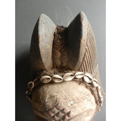 African Art Punu Okuyi Mask with Cowrie Shells - Gabon