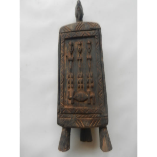 Dogon Carved Wood Treasury Chest – Mali, Hinged Lid With Ancestor Figures