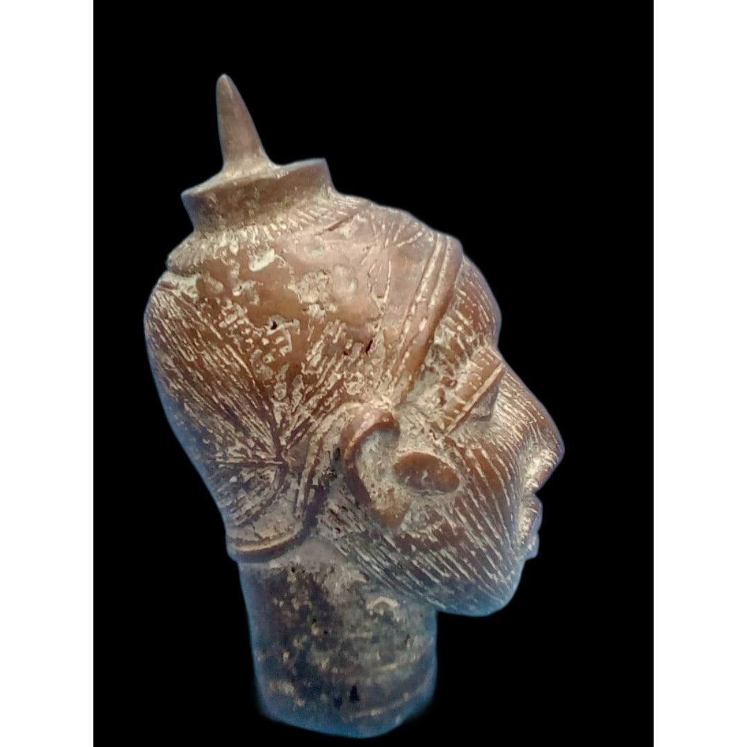 Original Ife Bronze Head – Nigeria, Cast Metal With Incised Facial Striations
