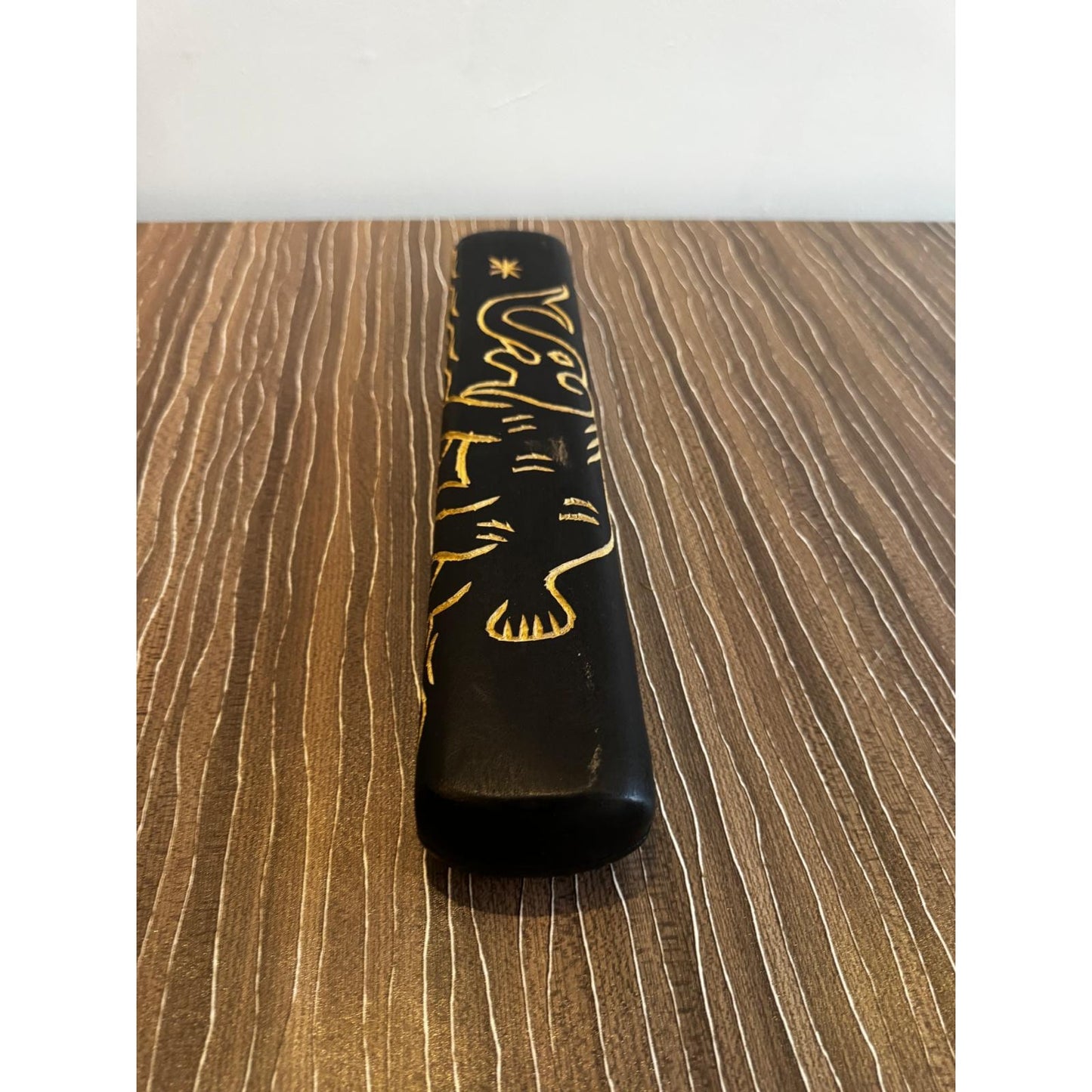 Carved Awalé (Mancala) Game Board – West African, Incised Elephant Motif, 16 X 6.2 In