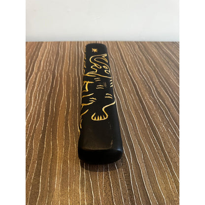 Carved Awalé (Mancala) Game Board – West African, Incised Elephant Motif, 16 X 6.2 In