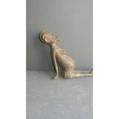 Lobi Maternity Head Bronze Figure - Authentic African Tribal Art