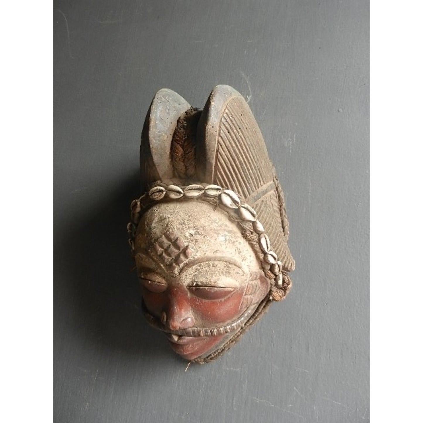African Art Punu Okuyi Mask with Cowrie Shells - Gabon