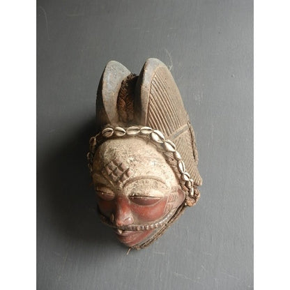 African Art Punu Okuyi Mask with Cowrie Shells - Gabon