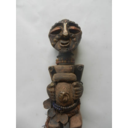 Kongo Ceremonial Nikisi Power Figure– Dr Congo, Carved Wood With Mirror And Beadwork