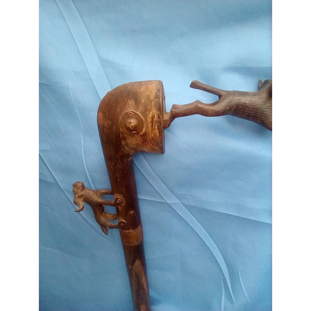 Makpo Ceremonial Scepter – Benin, West Africa, Carved Wood With Elephant Finial