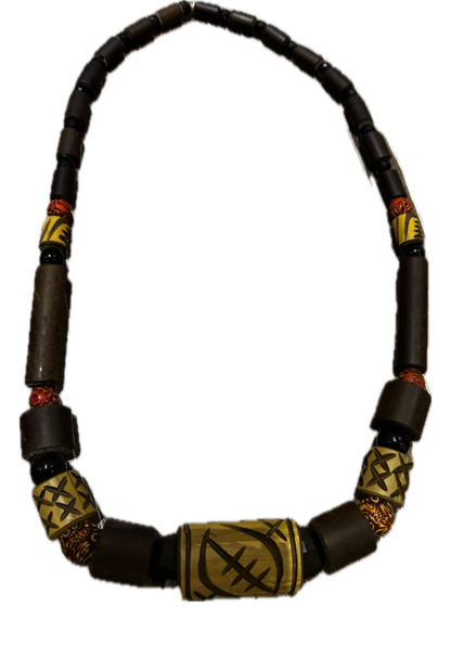 Ghanaian Bamboo and Carved Bead Necklace – Mixed Bead Strand, 1–3 cm Beads