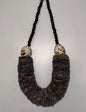 Handwoven Fabric Statement Necklace with Splatter-Painted Beads