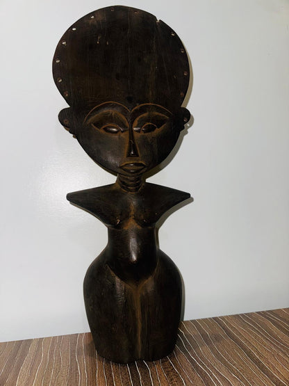 Asante Akuaba Fertility Doll Hand-Carved Wood Figural Sculpture