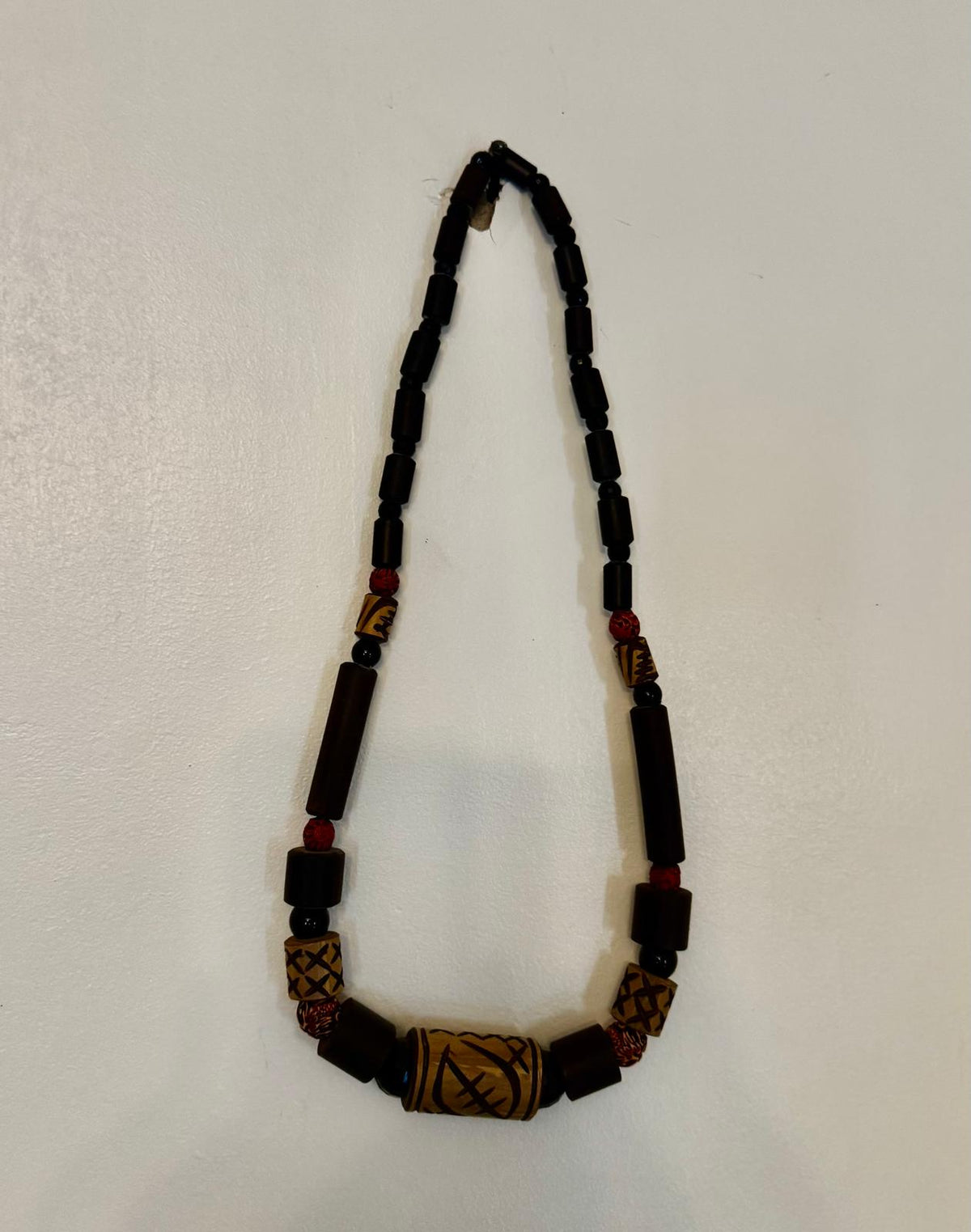 Ghanaian Bamboo and Carved Bead Necklace – Mixed Bead Strand, 1–3 cm Beads
