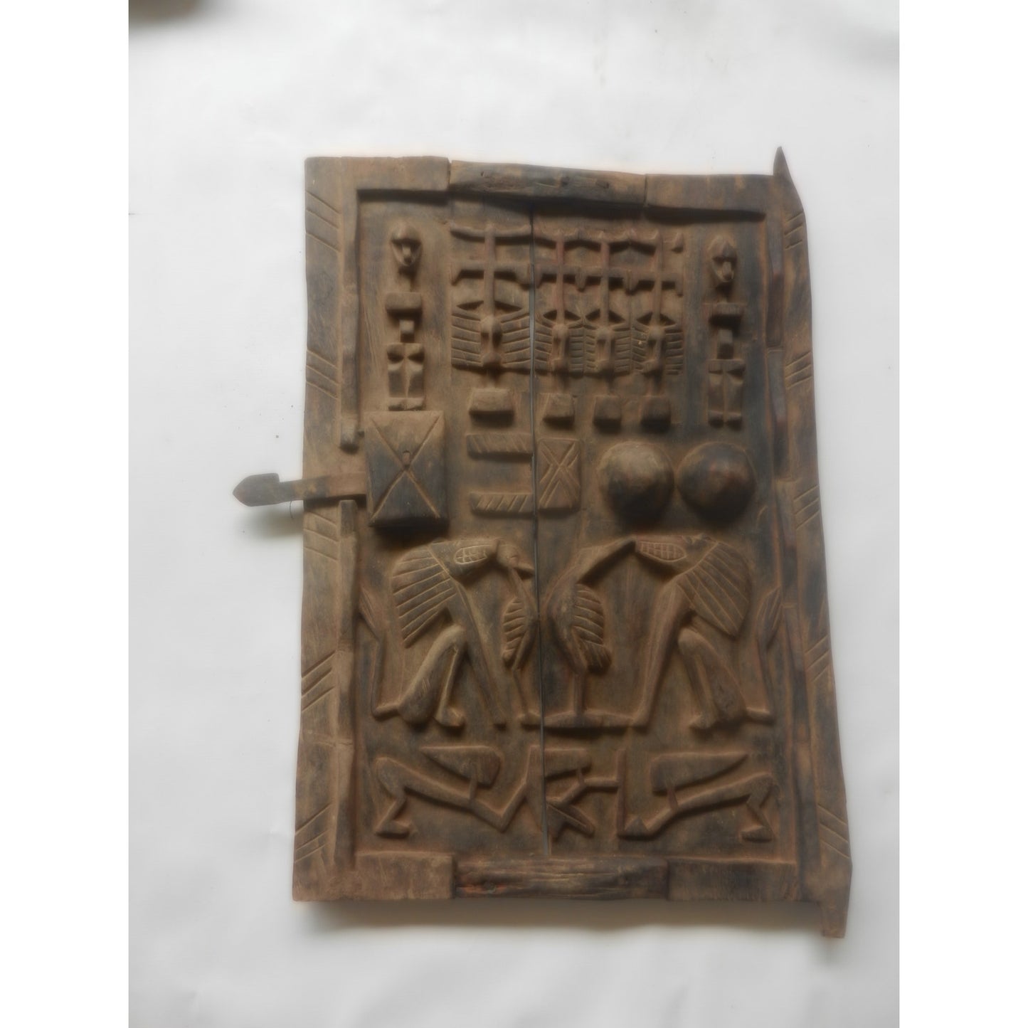 Dogon Granary Door – Mali, Carved Wood With Ancestor Figures, 32 X 20 Cm