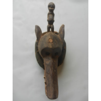Cameroon Bamun Grassfields Elephant Mask – Carved Wood With Human Figure Finial