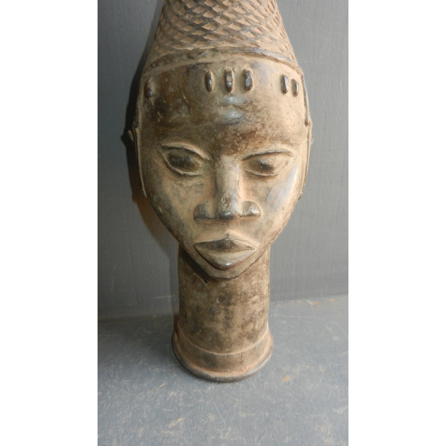 Lobi Dignitary Thil Head Bronze Statue - Authentic African Tribal Art