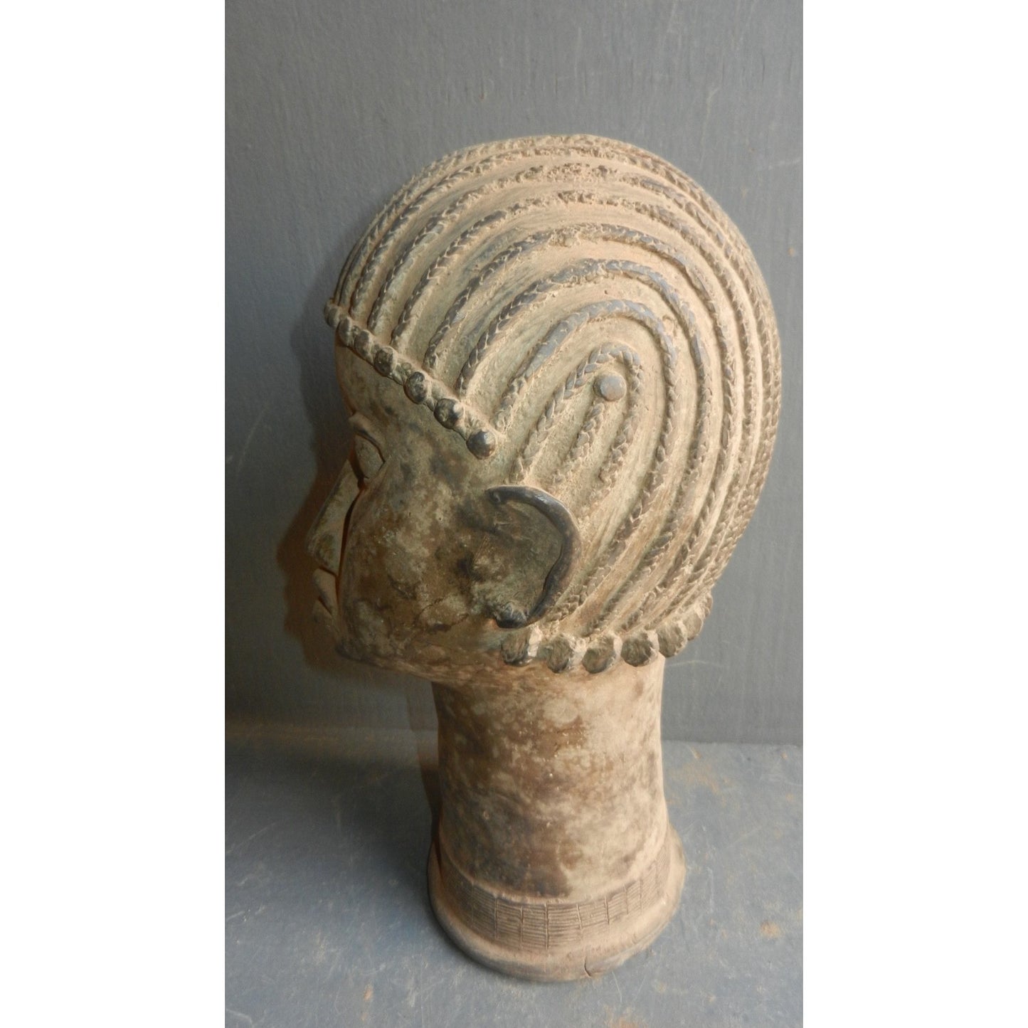 Lobi Female Head Bronze Statue - Authentic African Tribal Art