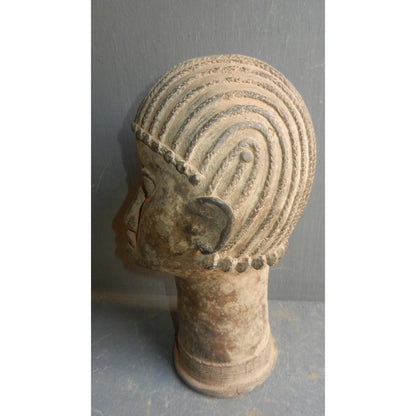 Lobi Female Head Bronze Statue - Authentic African Tribal Art