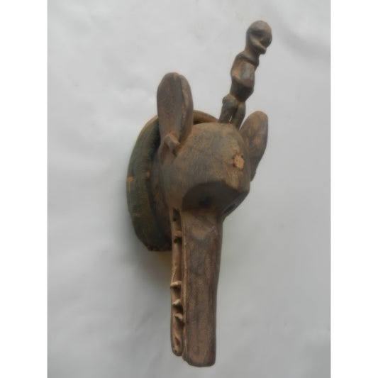 Cameroon Bamun Grassfields Elephant Mask – Carved Wood With Human Figure Finial