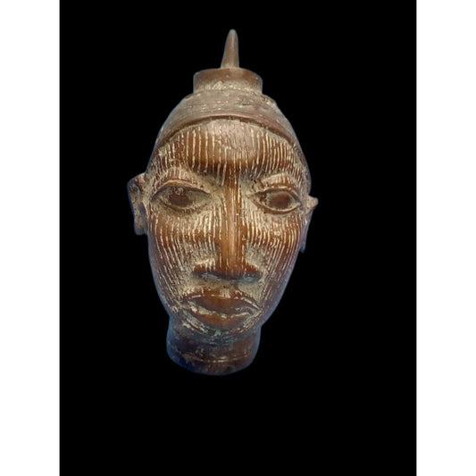 Original Ife Bronze Head – Nigeria, Cast Metal With Incised Facial Striations