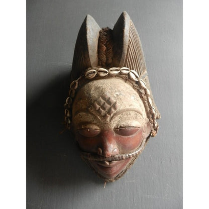 African Art Punu Okuyi Mask with Cowrie Shells - Gabon