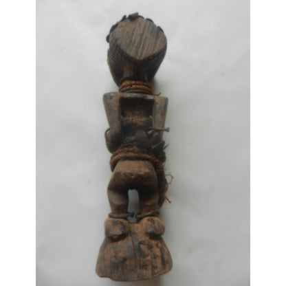 Kongo Ceremonial Nikisi Power Figure– Dr Congo, Carved Wood With Mirror And Beadwork