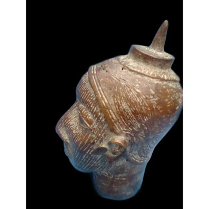 Original Ife Bronze Head – Nigeria, Cast Metal With Incised Facial Striations