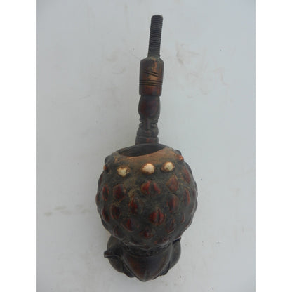 Teke Chief's Pipe - Terracotta, Cowrie Shells & Metal - Gabon African Tribal Art