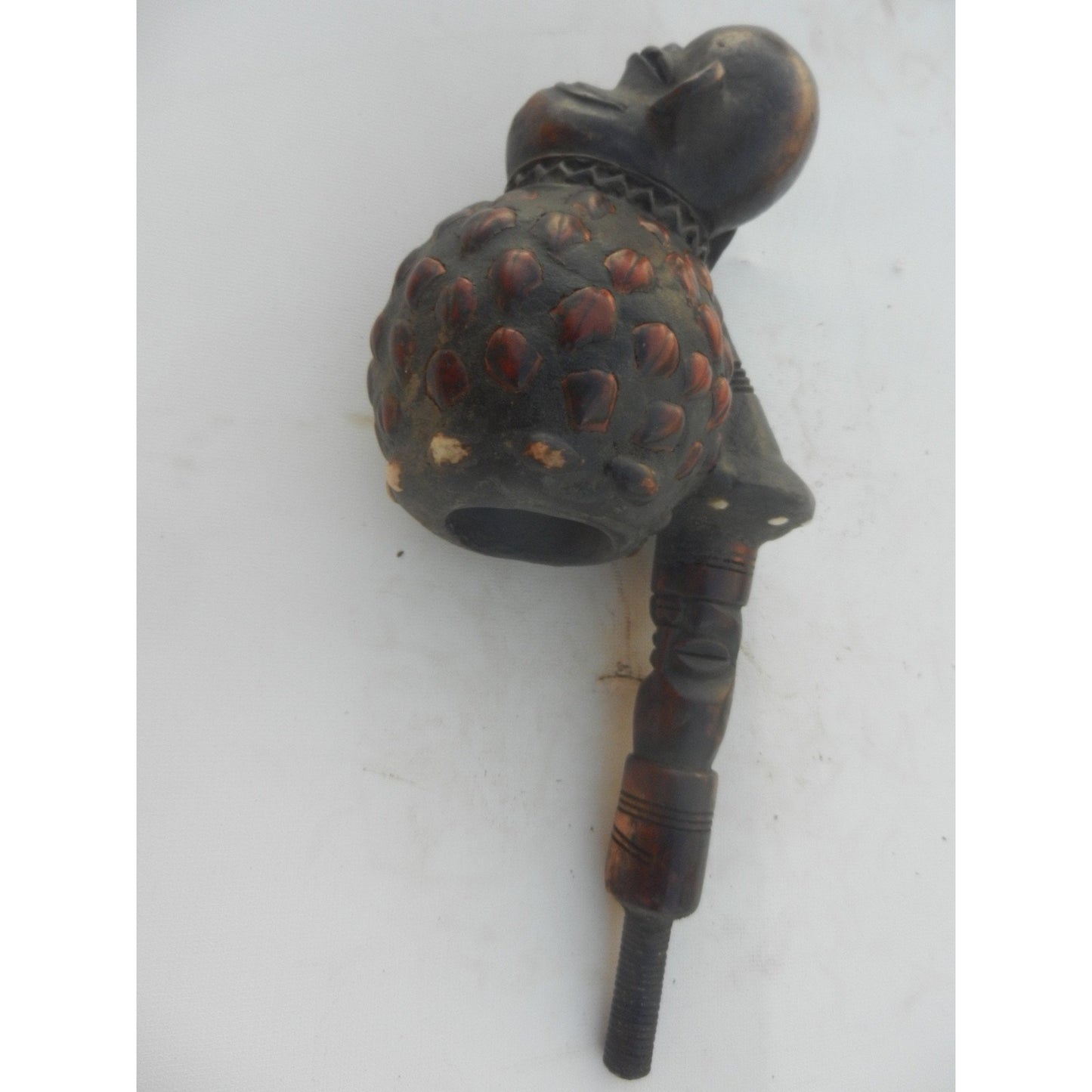 Teke Chief's Pipe - Terracotta, Cowrie Shells & Metal - Gabon African Tribal Art
